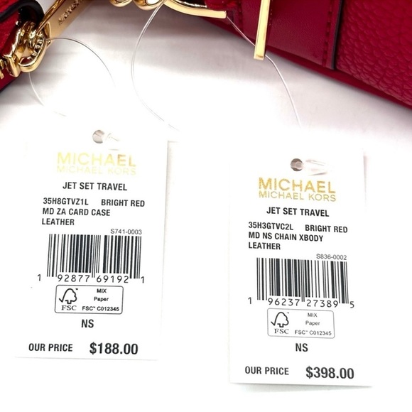Michael Kors Medium NS Chain Xbody Bag & Jet Set Travel Medium ZA Card Case Red - Picture 12 of 12